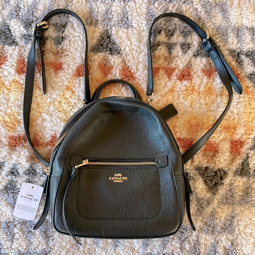 Brand New With Tags! Coach Black Pebble Leather Backpack